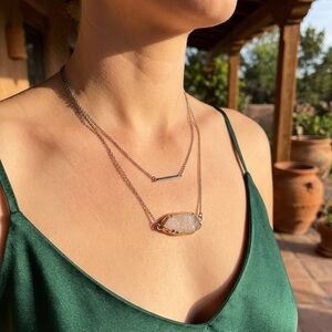 Pink Quartz Gold Tone Double Strand Necklace